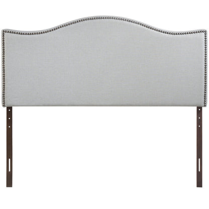 Curl Queen Nailhead Upholstered Headboard, Grey Fabric