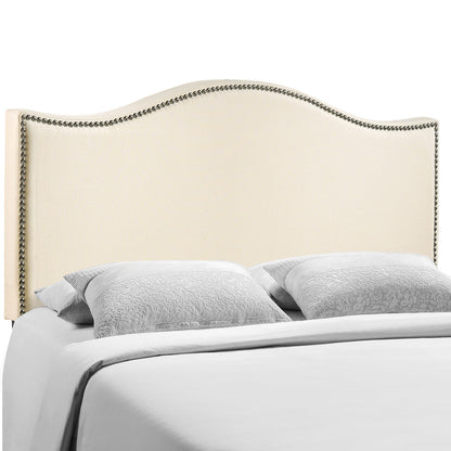 Curl Queen Nailhead Upholstered Headboard, Ivory Fabric