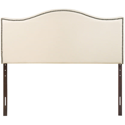 Curl Queen Nailhead Upholstered Headboard, Ivory Fabric