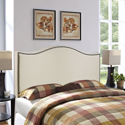 Curl Queen Nailhead Upholstered Headboard, Ivory Fabric