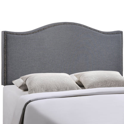 Curl Queen Nailhead Upholstered Headboard, Smoke Grey Fabric