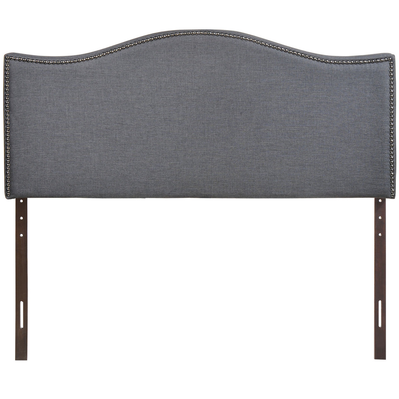 Curl Queen Nailhead Upholstered Headboard, Smoke Grey Fabric