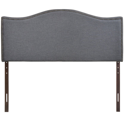 Curl Queen Nailhead Upholstered Headboard, Smoke Grey Fabric