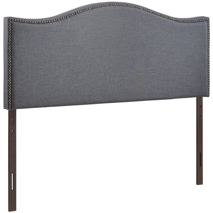 Curl Queen Nailhead Upholstered Headboard, Smoke Grey Fabric