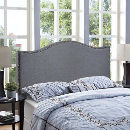 Curl Queen Nailhead Upholstered Headboard, Smoke Grey Fabric