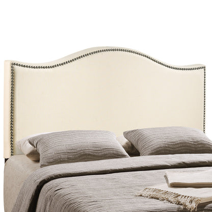 Curl King Nailhead Upholstered Headboard, Ivory Fabric