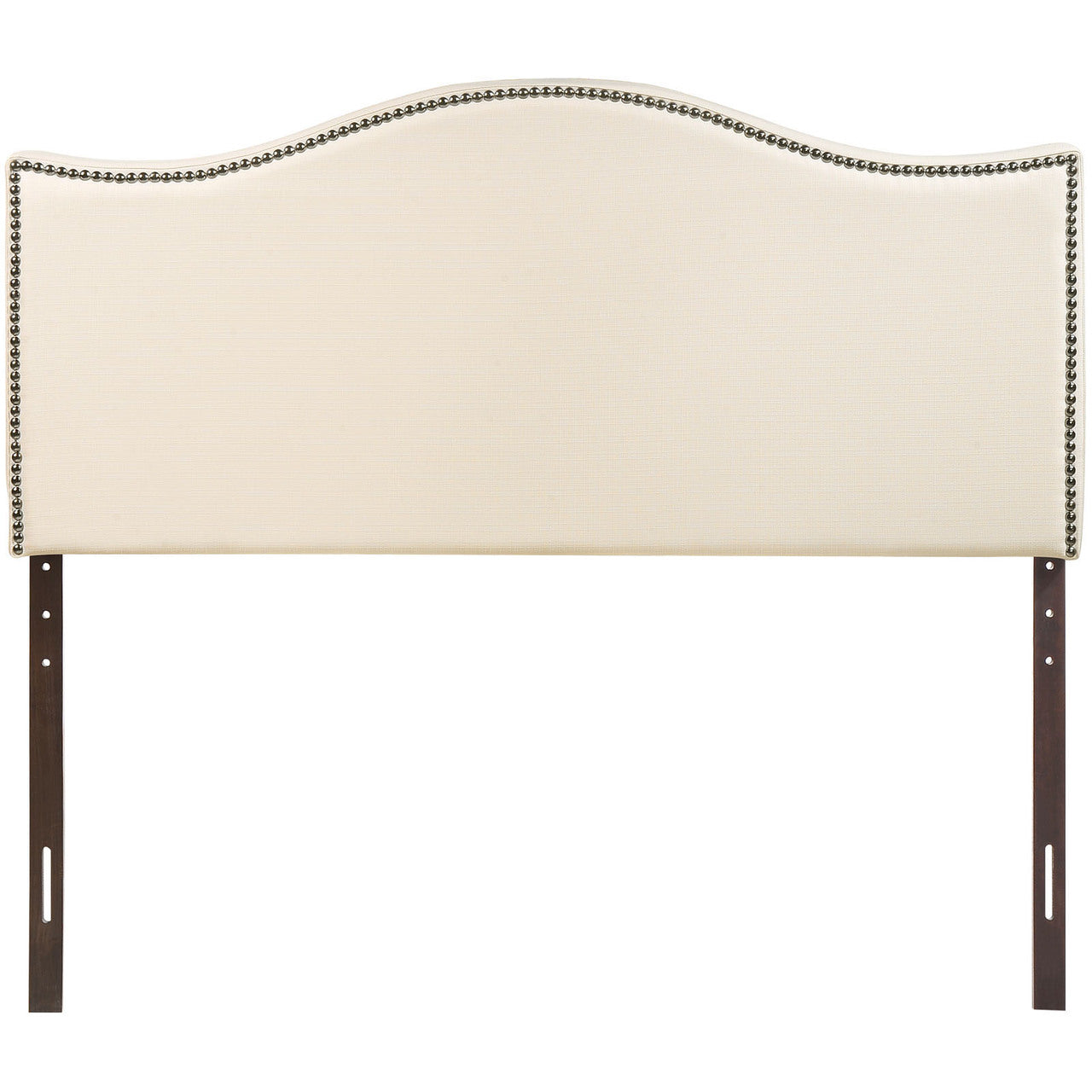 Curl King Nailhead Upholstered Headboard, Ivory Fabric