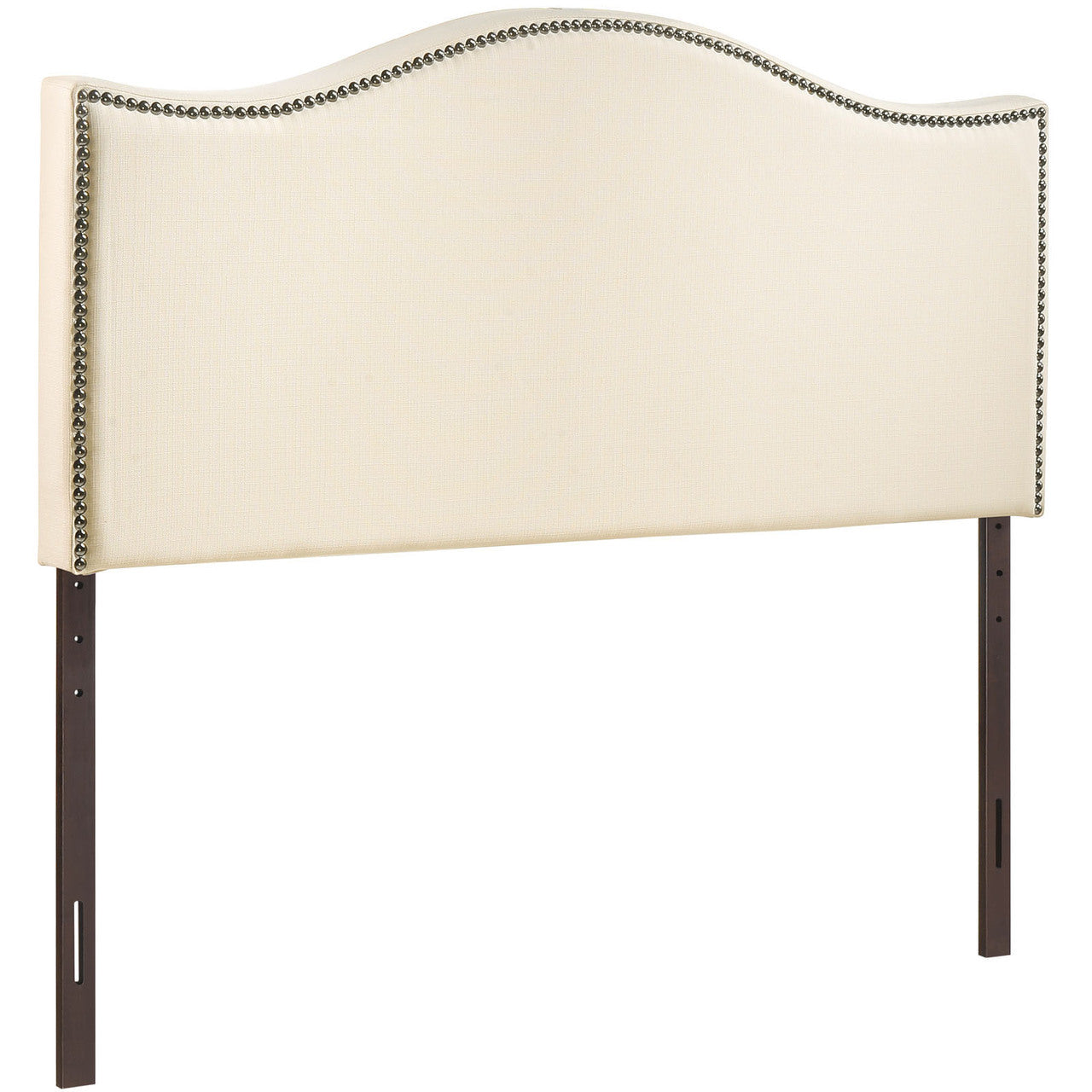 Curl King Nailhead Upholstered Headboard, Ivory Fabric