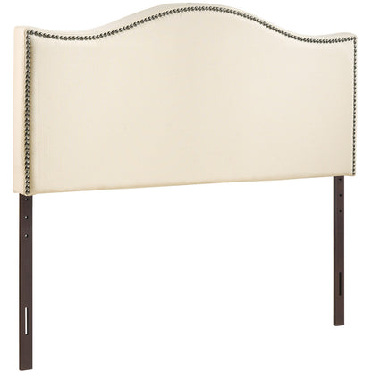 Curl King Nailhead Upholstered Headboard, Ivory Fabric