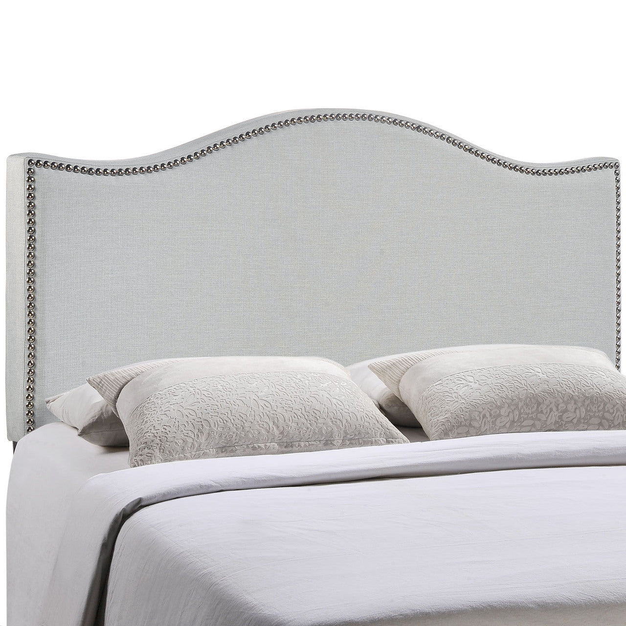 Curl Full Nailhead Upholstered Headboard, Grey Fabric