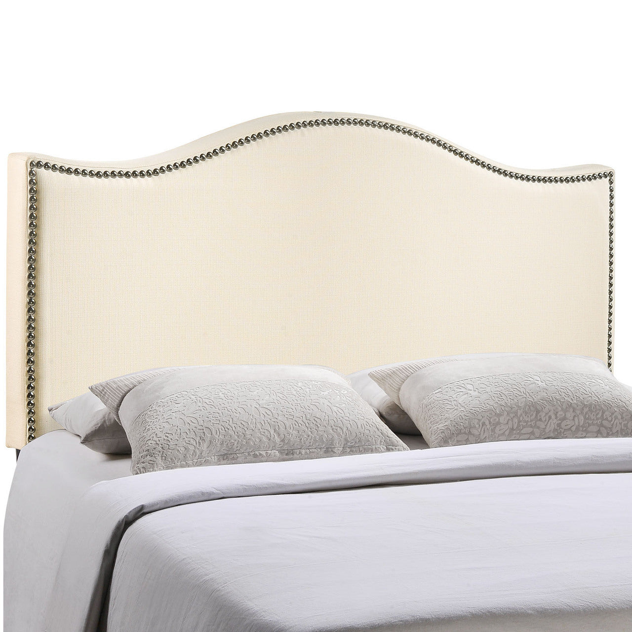 Curl Full Nailhead Upholstered Headboard, Ivory Fabric