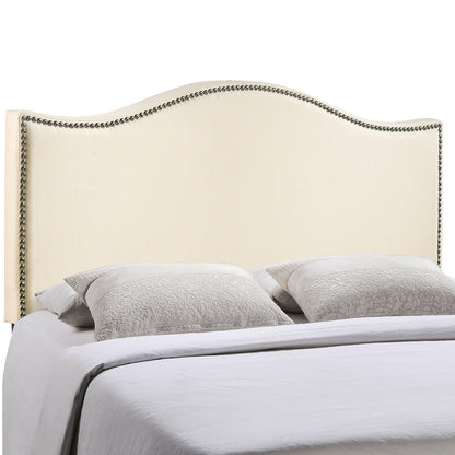 Curl Full Nailhead Upholstered Headboard, Ivory Fabric