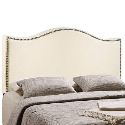 Curl Full Nailhead Upholstered Headboard, Ivory Fabric