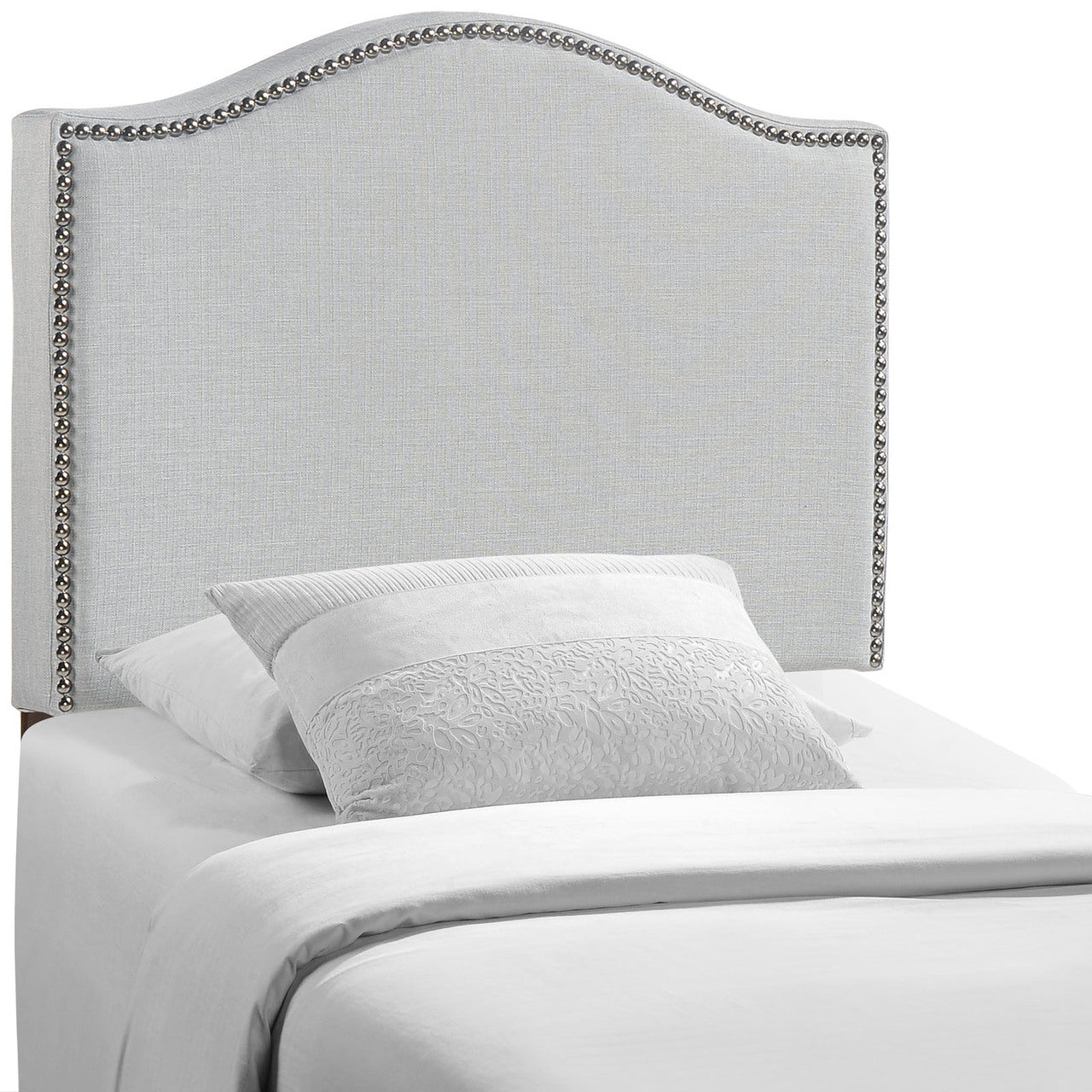 Curl Twin Nailhead Upholstered Headboard, Grey Fabric