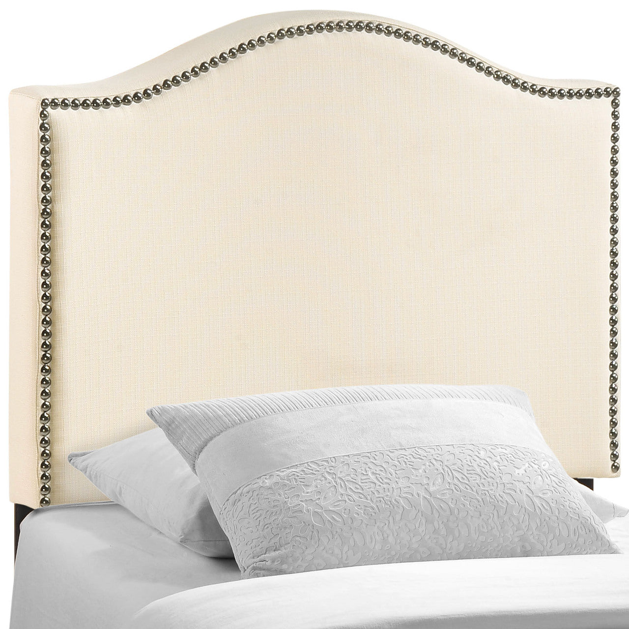 Curl Twin Nailhead Upholstered Headboard, Ivory Fabric