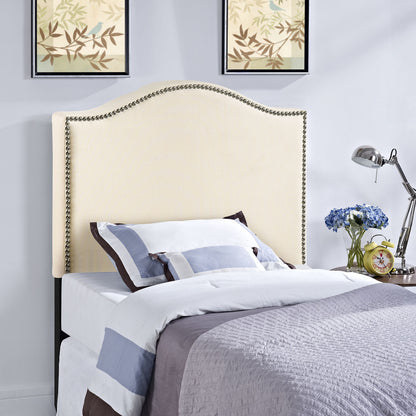 Curl Twin Nailhead Upholstered Headboard, Ivory Fabric