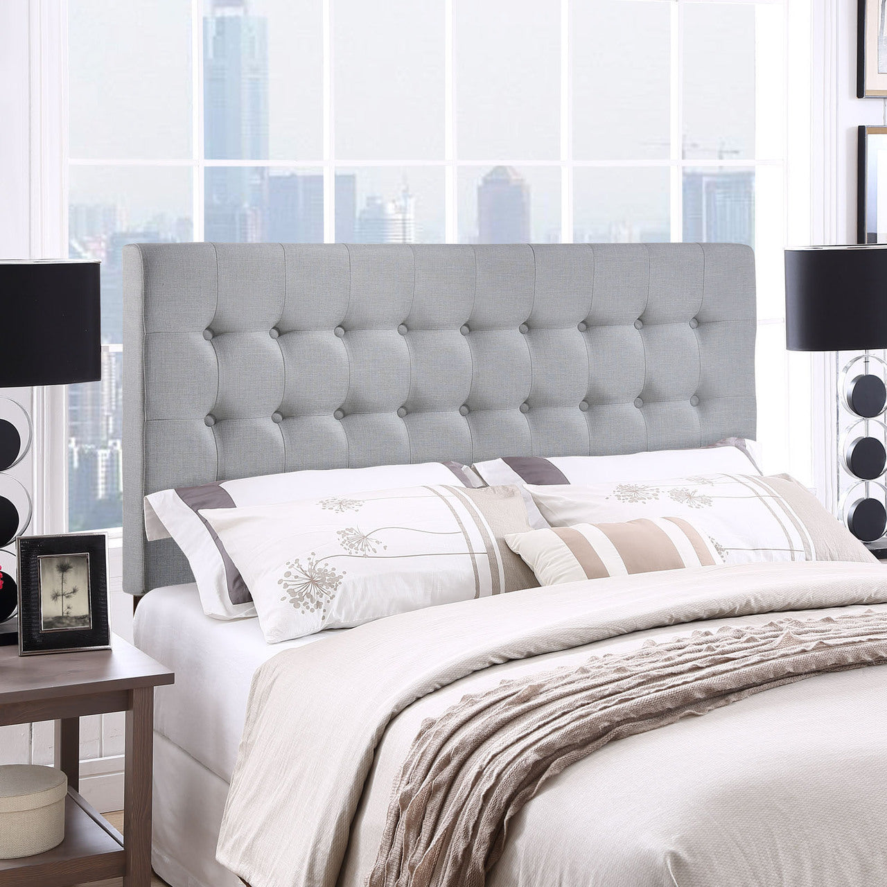 Tinble Queen Headboard, Grey Fabric