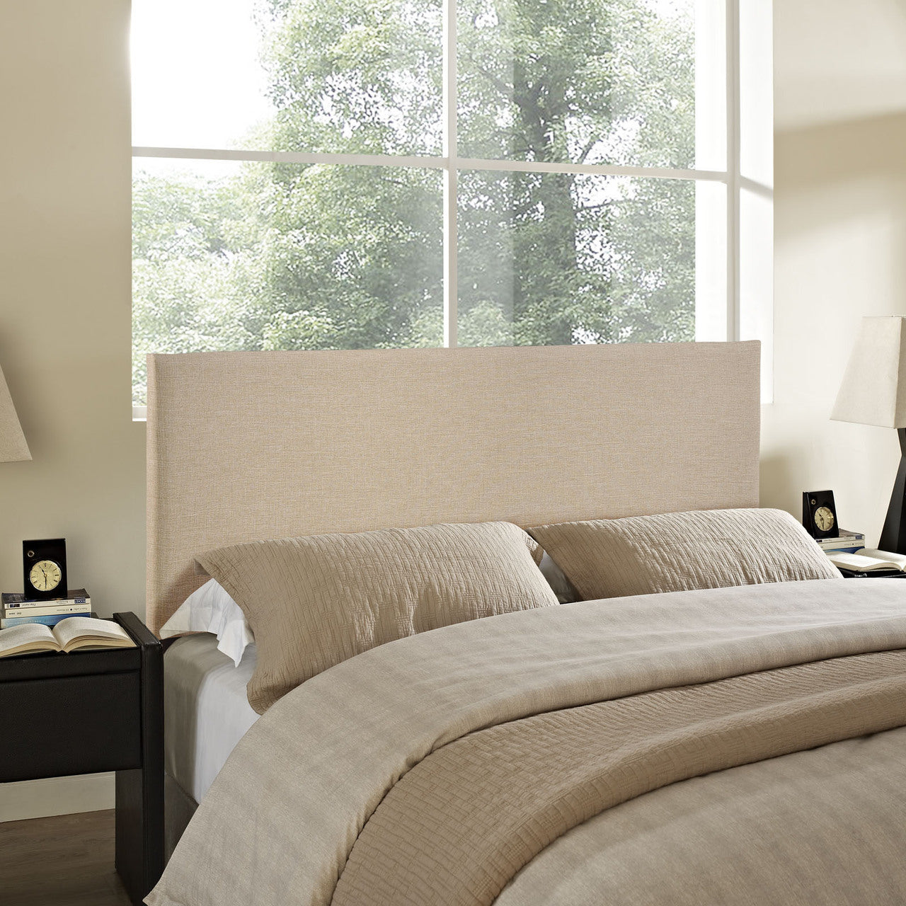 Region Queen Upholstered Headboard, Beige Fabric