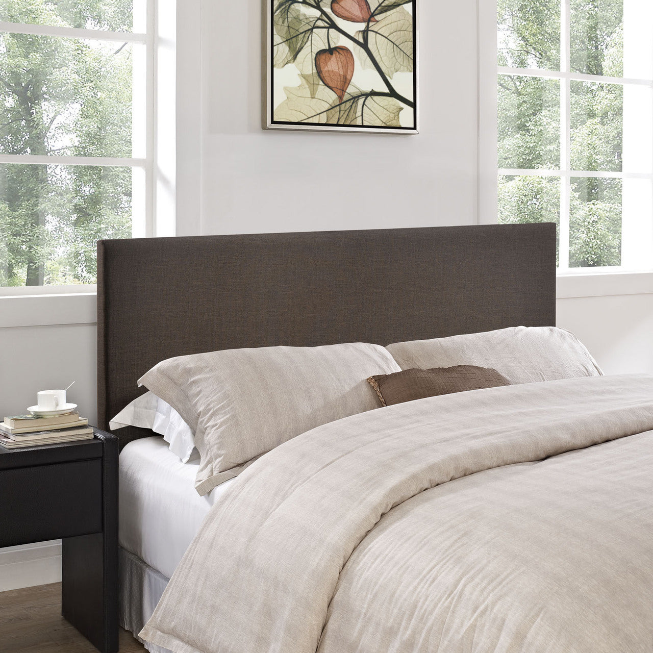Region Queen Upholstered Headboard, Brown Fabric