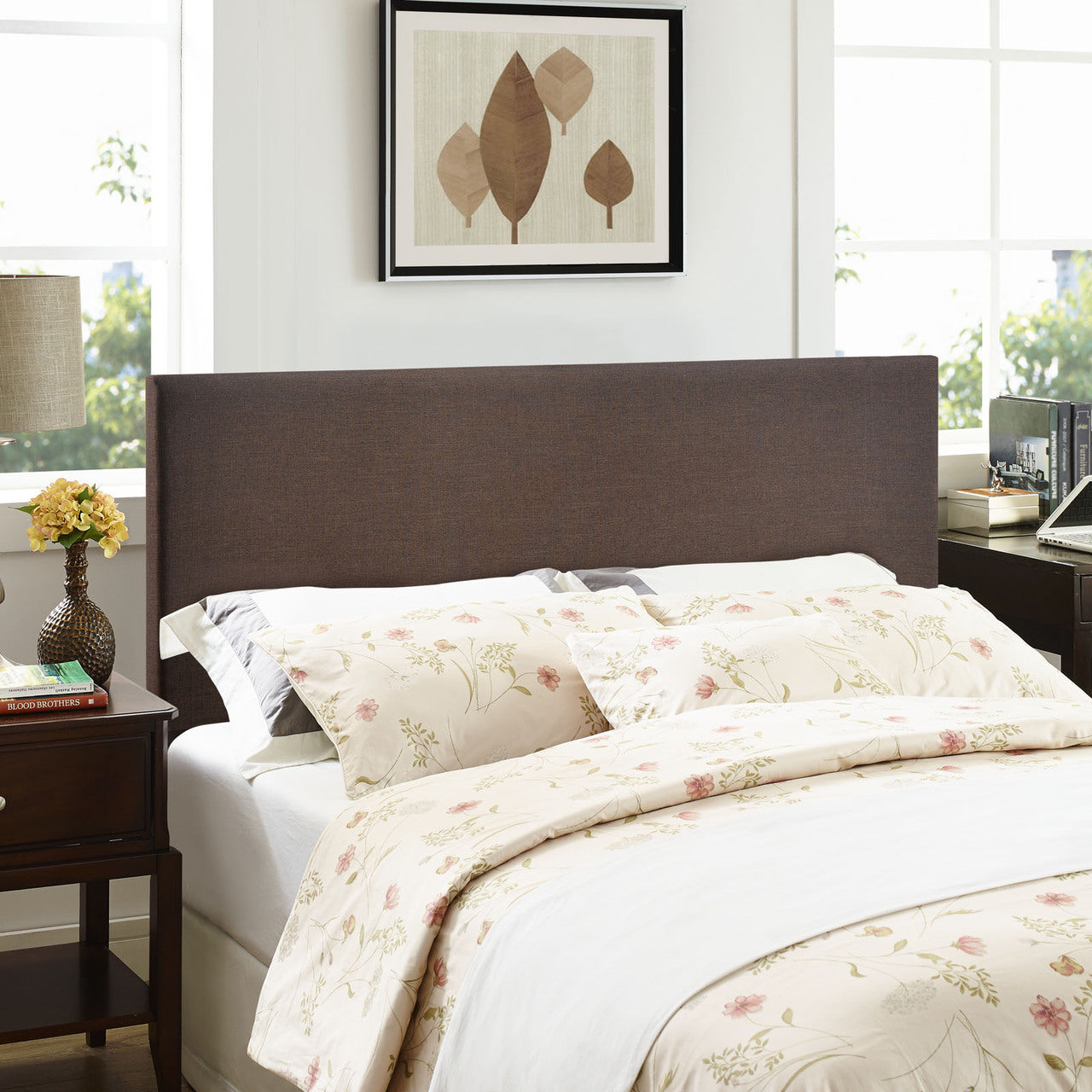 Region Queen Upholstered Headboard, Brown Fabric