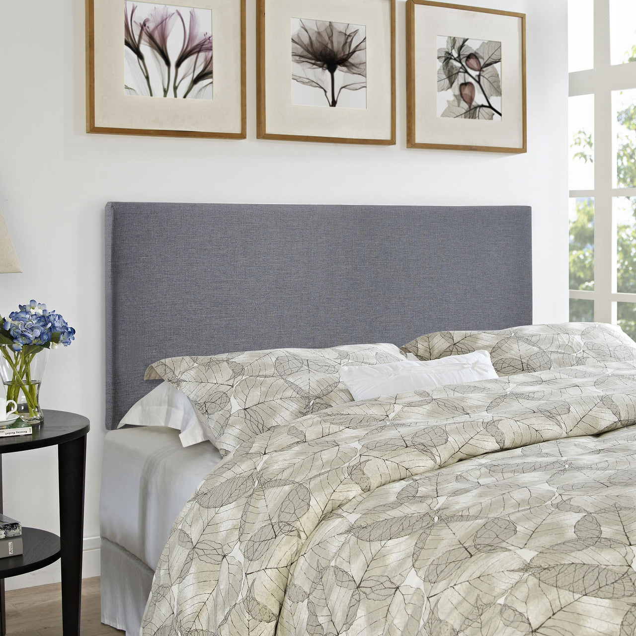 Region Queen Upholstered Headboard, Smoke Grey Fabric