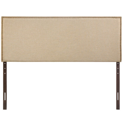 Region Queen Nailhead Upholstered Headboard, Beige Fabric