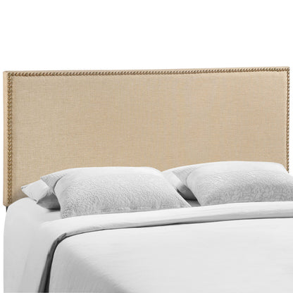 Region Queen Nailhead Upholstered Headboard, Beige Fabric