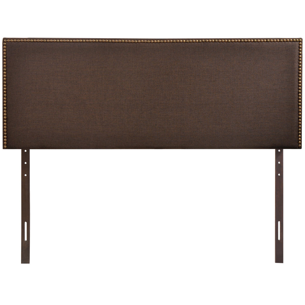 Region Queen Nailhead Upholstered Headboard, Brown Fabric