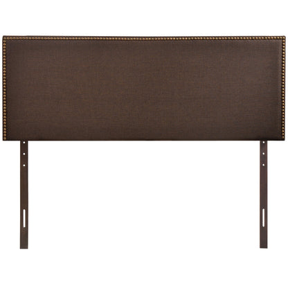 Region Queen Nailhead Upholstered Headboard, Brown Fabric
