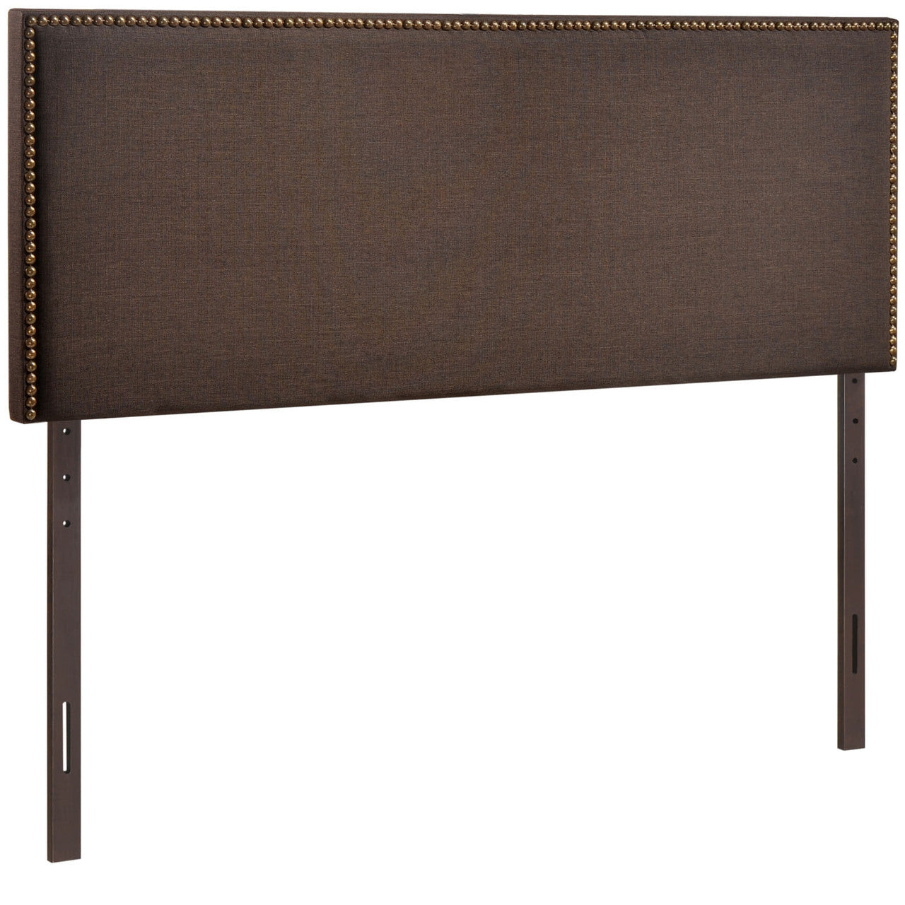 Region Queen Nailhead Upholstered Headboard, Brown Fabric