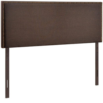 Region Queen Nailhead Upholstered Headboard, Brown Fabric