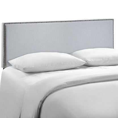 Region Queen Nailhead Upholstered Headboard, Grey Fabric