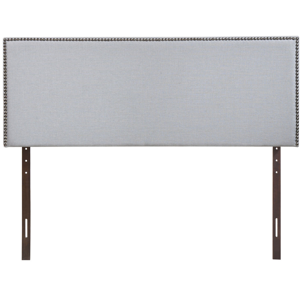 Region Queen Nailhead Upholstered Headboard, Grey Fabric