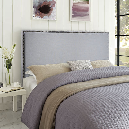 Region Queen Nailhead Upholstered Headboard, Grey Fabric