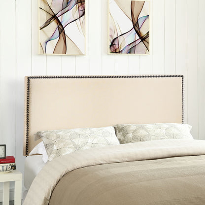 Region Queen Nailhead Upholstered Headboard, Ivory Fabric