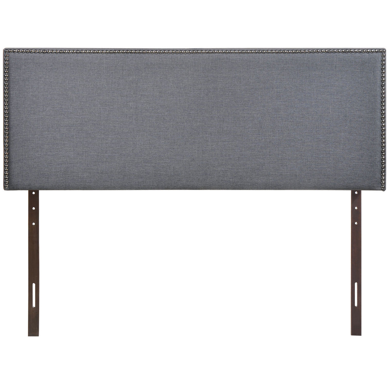 Region Queen Nailhead Upholstered Headboard, Smoke Grey Fabric