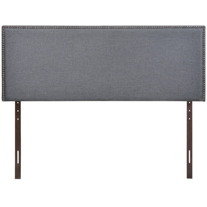 Region Queen Nailhead Upholstered Headboard, Smoke Grey Fabric