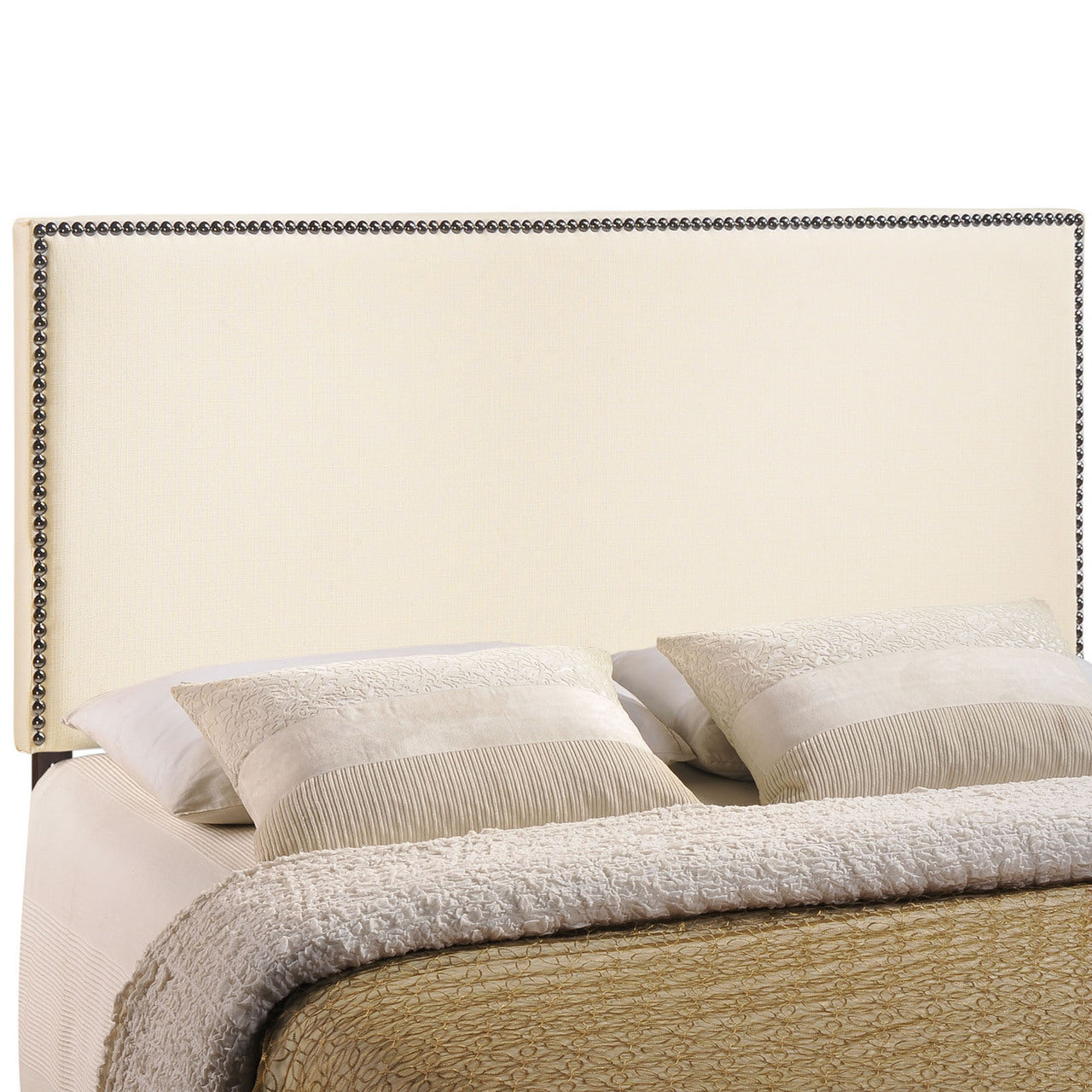 Region King Nailhead Upholstered Headboard, Ivory Fabric