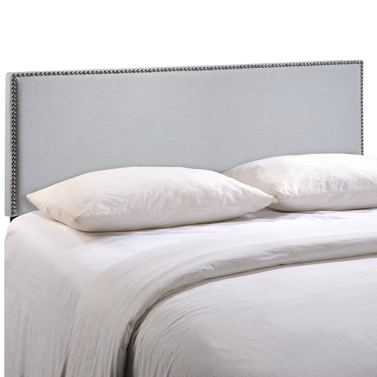 Region Full Nailhead Upholstered Headboard, Grey Fabric