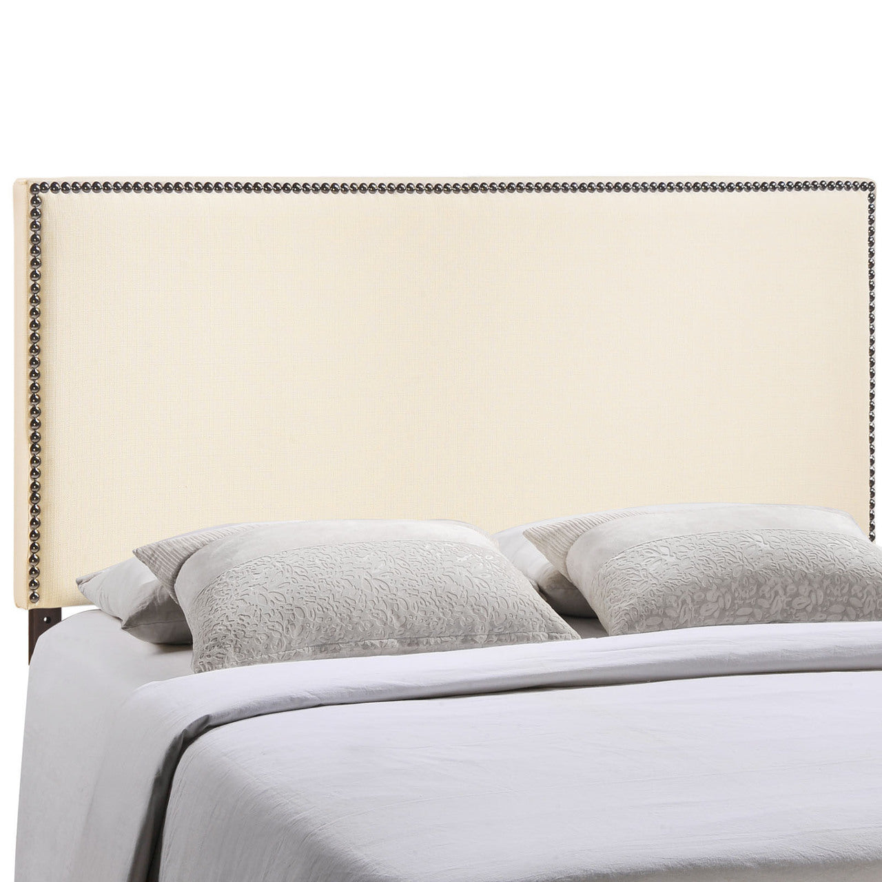 Region Full Nailhead Upholstered Headboard, Ivory Fabric