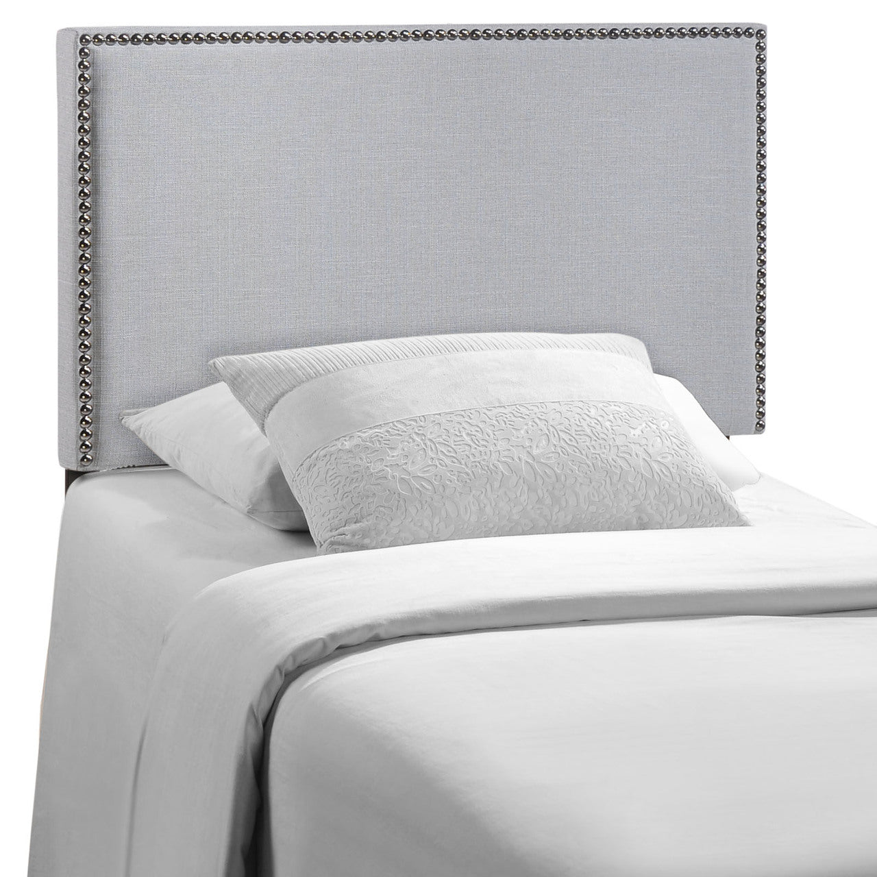 Region Twin Nailhead Upholstered Headboard, Grey Fabric