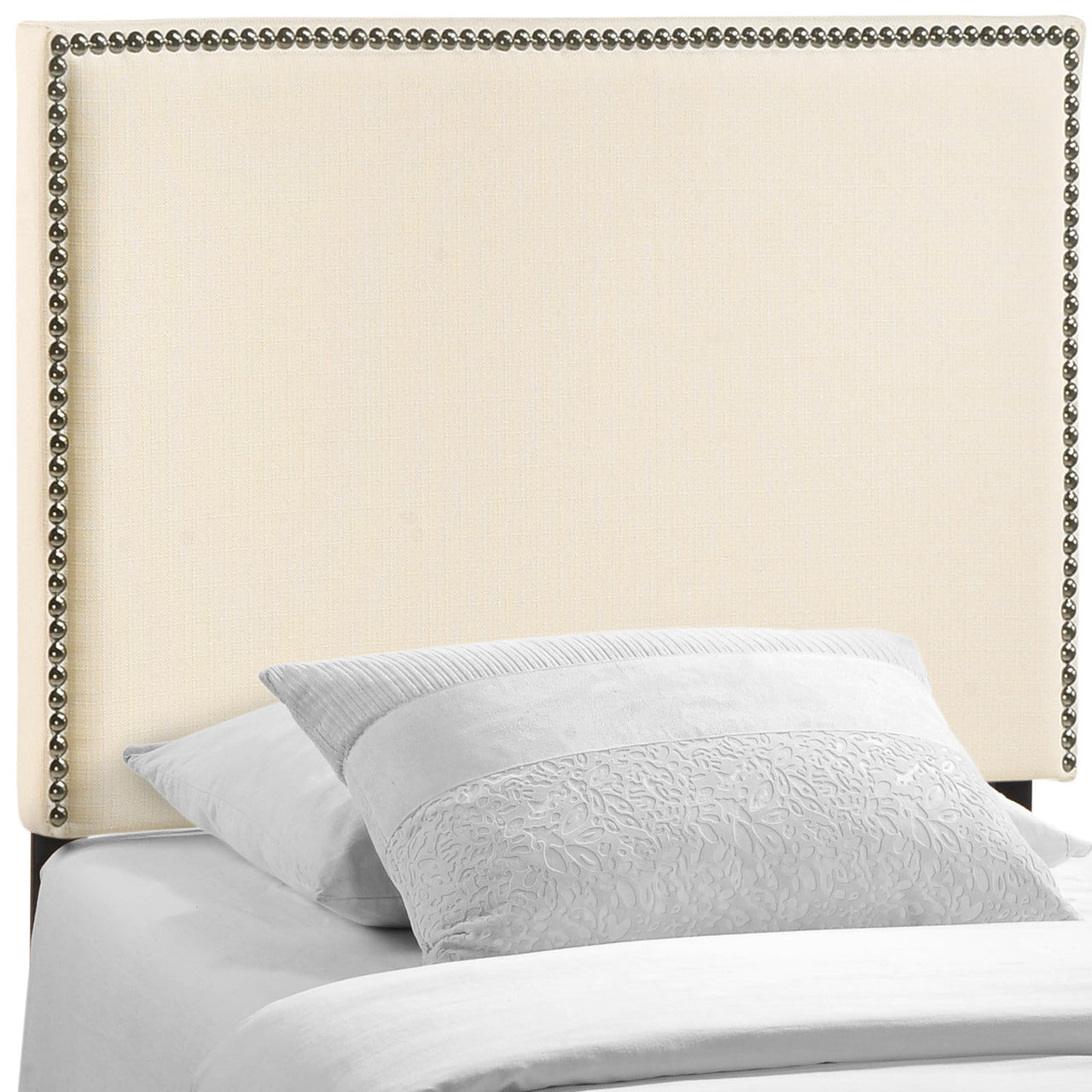 Region Twin Nailhead Upholstered Headboard, Ivory Fabric