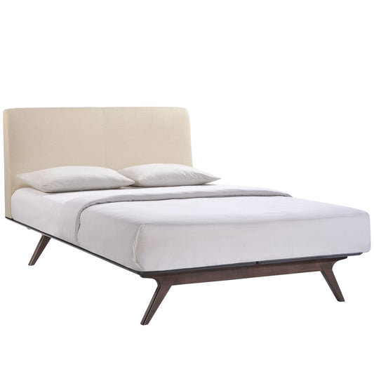Tracy Queen Wood Bed Frame, Beige Fabric