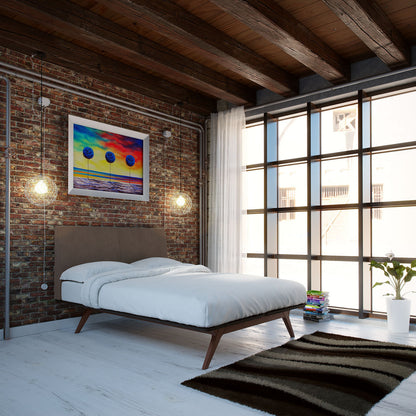 Tracy Queen Wood Bed Frame, Brown Fabric