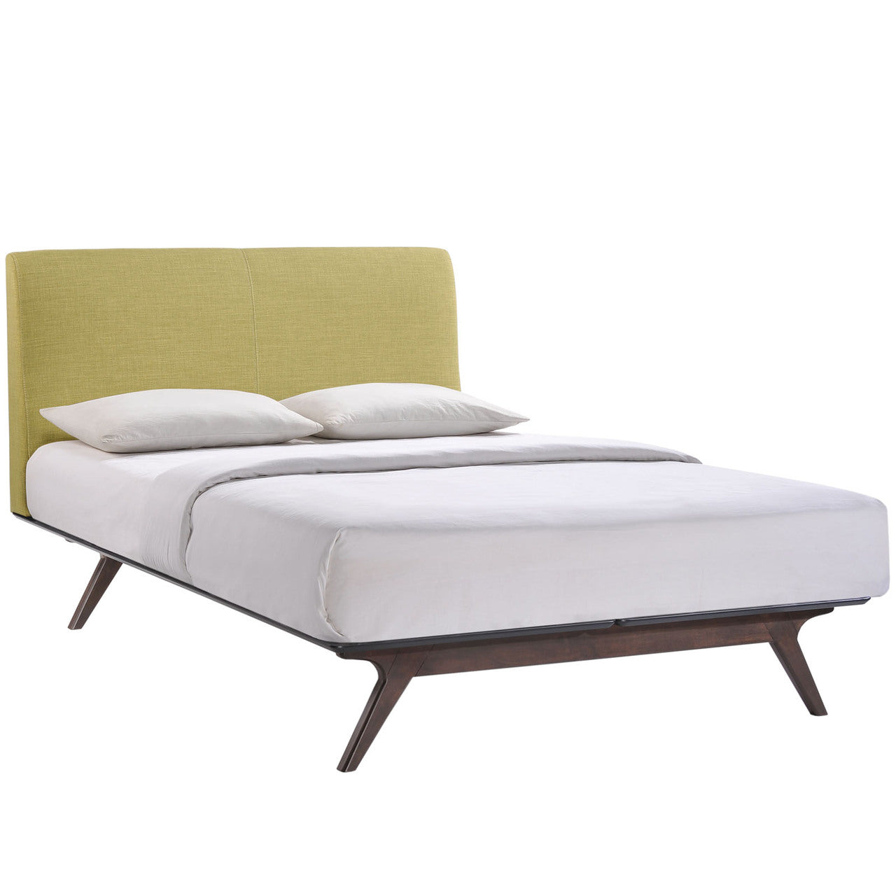 Tracy Queen Wood Bed Frame, Green Fabric