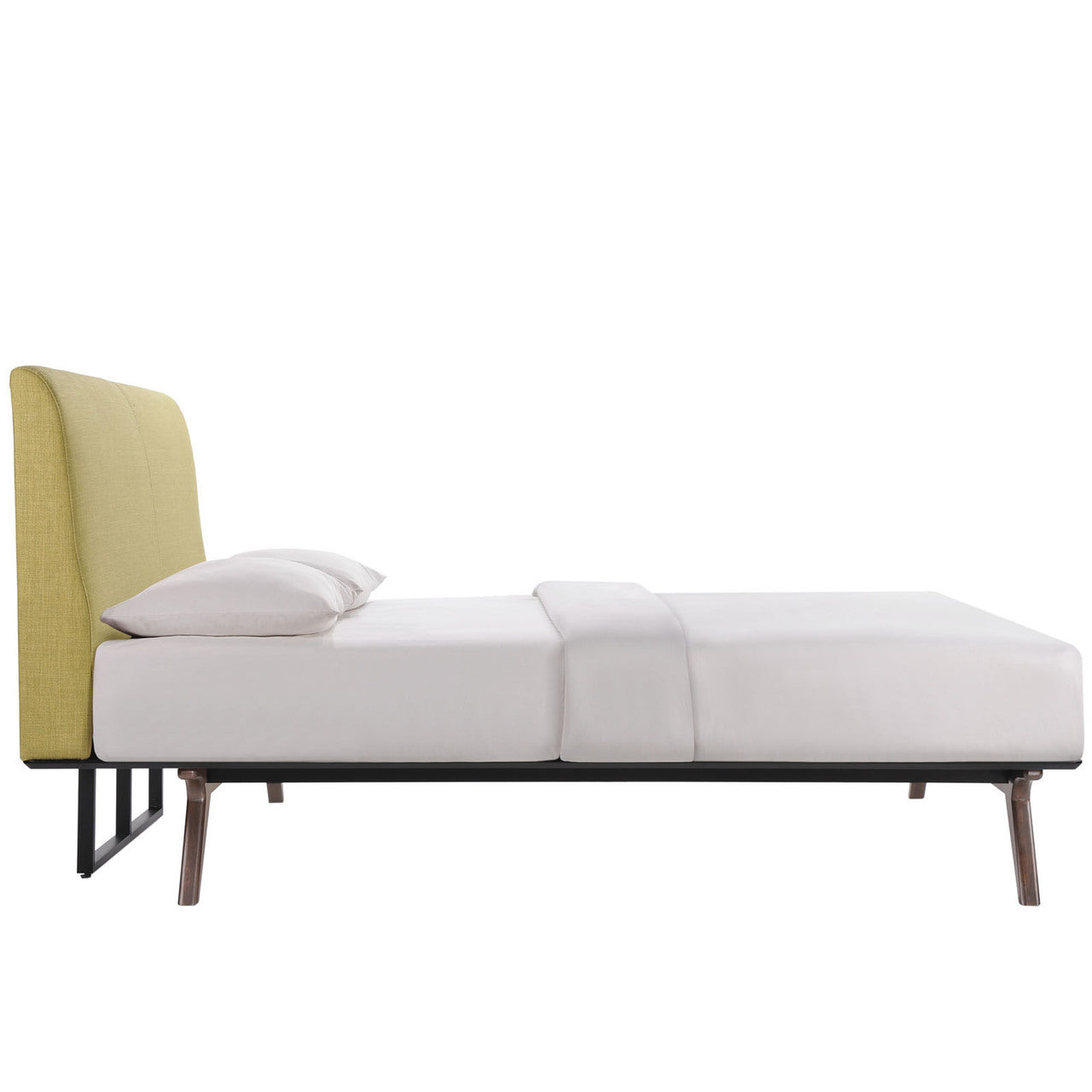 Tracy Queen Wood Bed Frame, Green Fabric