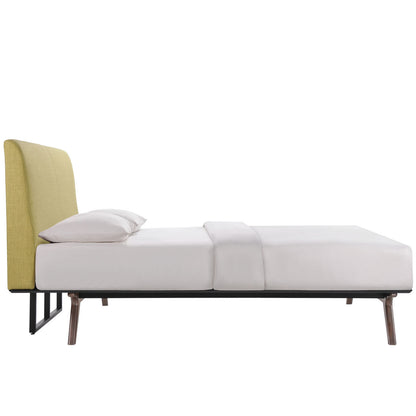 Tracy Queen Wood Bed Frame, Green Fabric