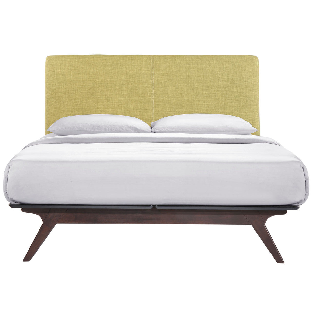Tracy Queen Wood Bed Frame, Green Fabric