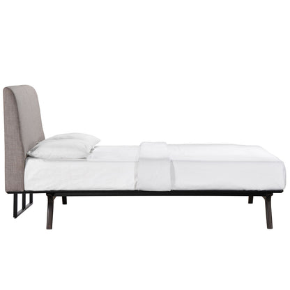 Tracy Queen Size Bed, Grey, Fabric, Wood