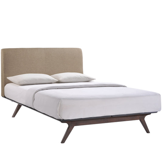 Tracy Queen Wood Bed Frame, Latte Brown Fabric